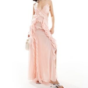 ASOS DESIGN ruffle detail cut-out cami maxi dress in pink 🌸💗